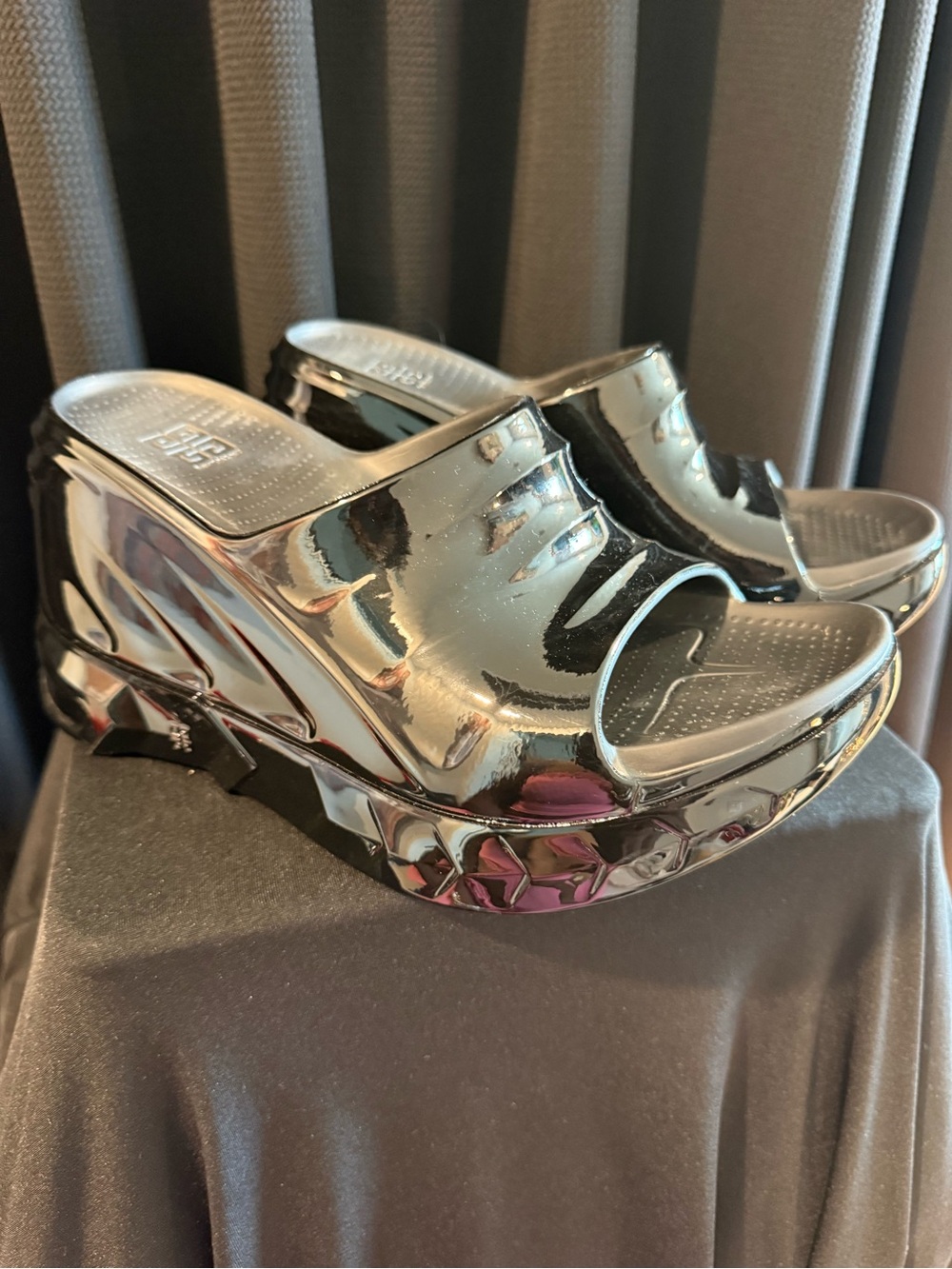 Givenchy Metallic Silver Sculpted Platform Slide Mules